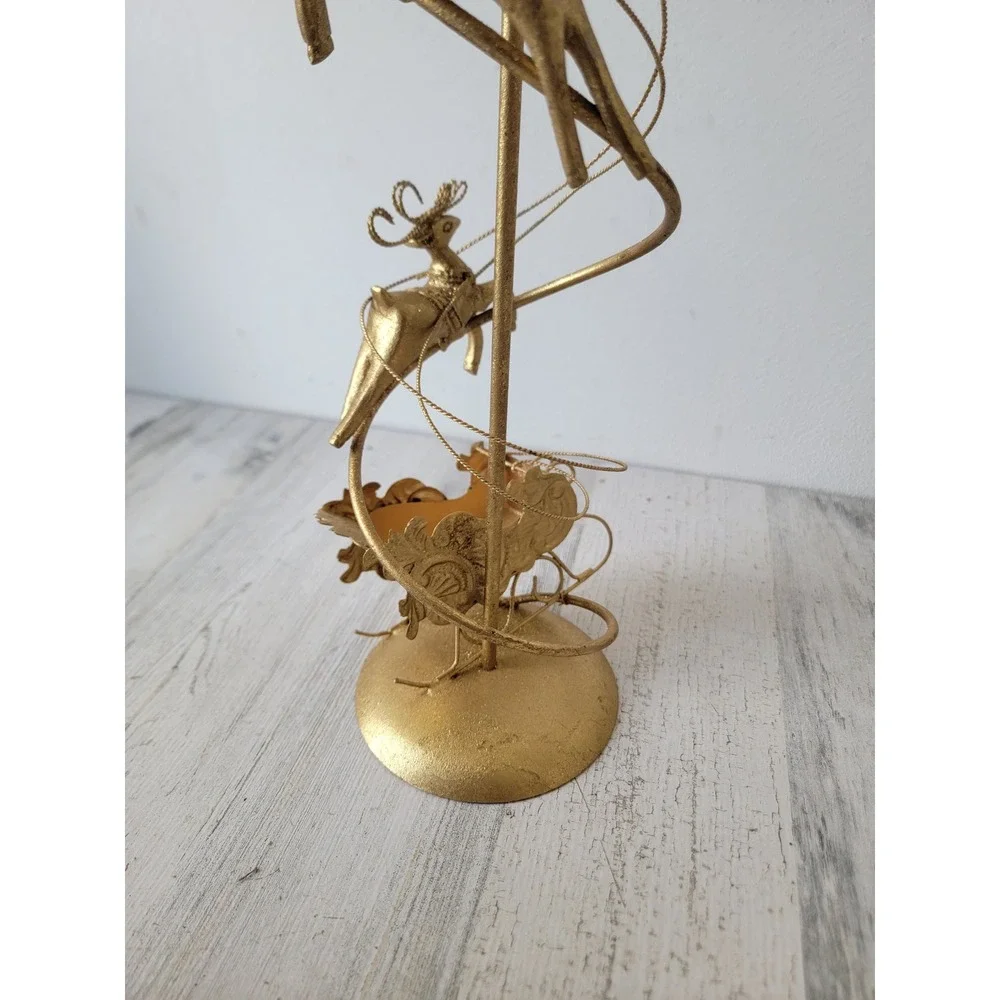 Dept 56 gold medal candlestick holder reindeer‎ Santa Claus Xmas home decor